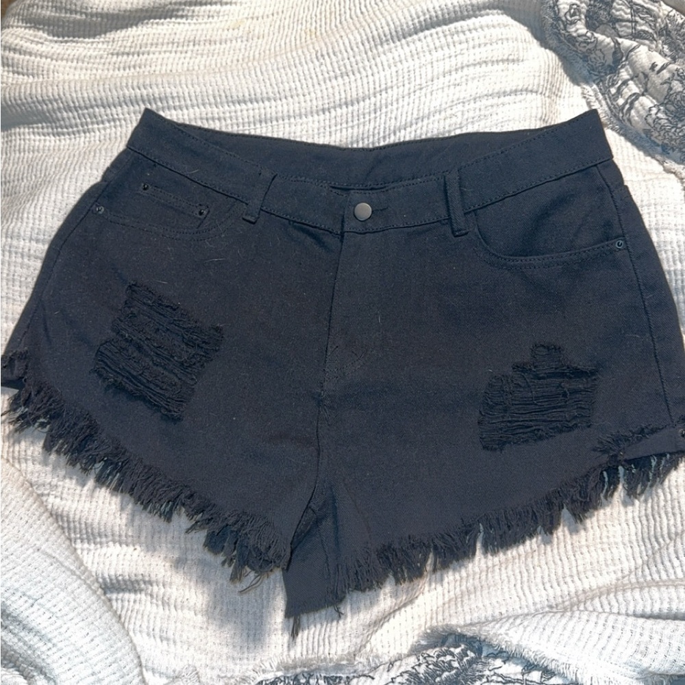 SHEIN Black Frayed Jean Shorts